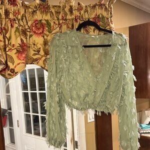 SHEIN Light Green Textured Blouse